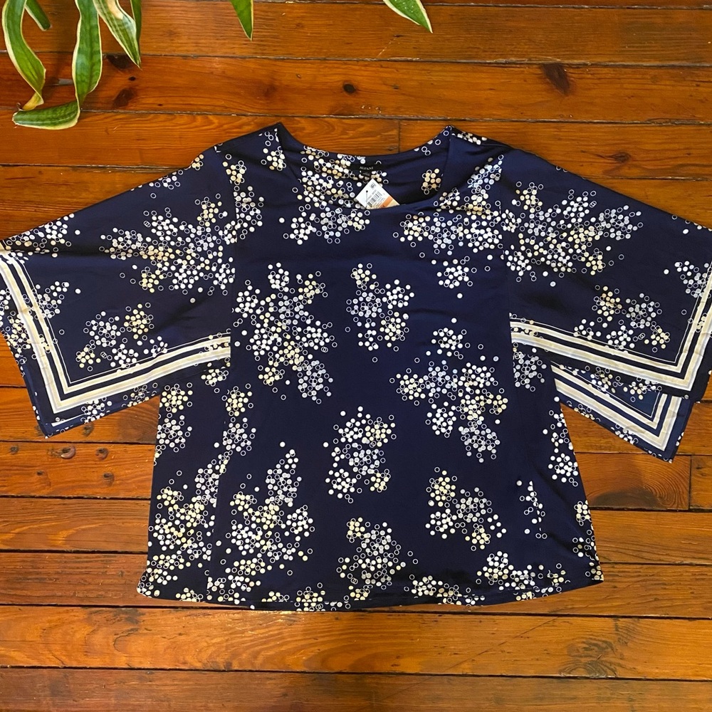 Alfani Navy 3/4 kimono Sleeves Patterned Top Size 3X NWT